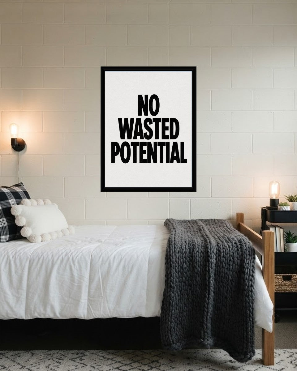 The No Wasted Potential poster showcased in a vibrant teen room, complementing the energetic atmosphere.