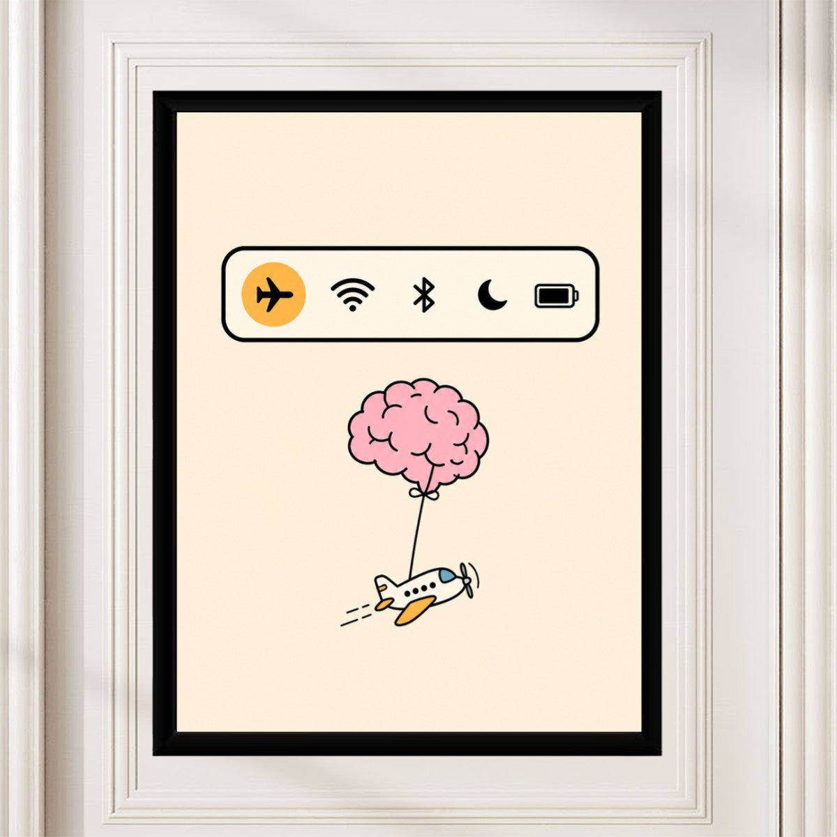 The Airplane Mode Poster featured in a beautifully arranged workspace setting, adding a playful touch.