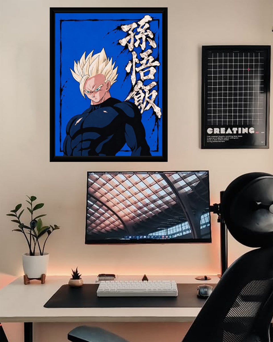 Gohan poster elegantly presented in a stylish office space, perfect for inspiring creativity.