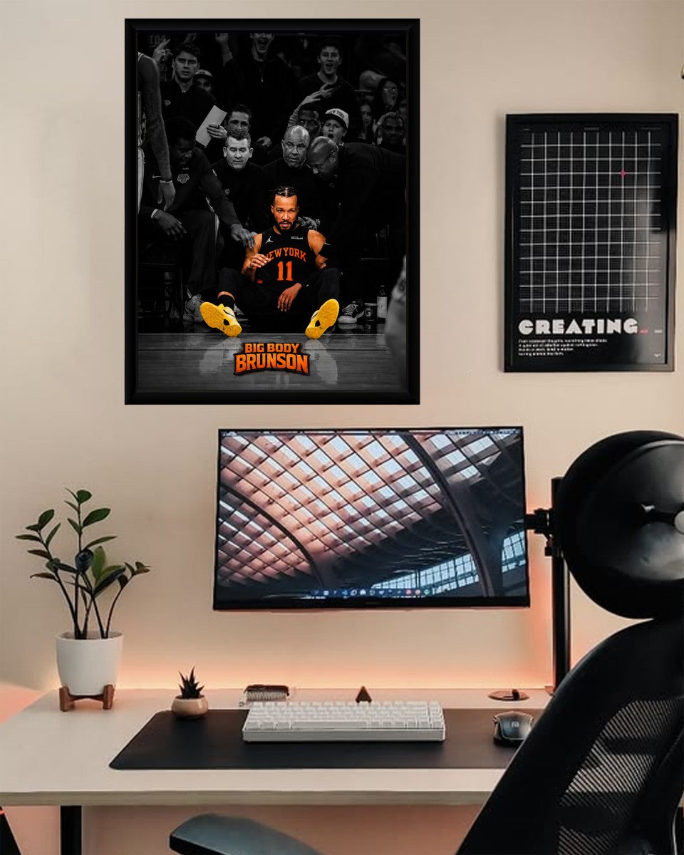 Jalen Brunson poster in an office setting, bringing energy and inspiration to the workspace.