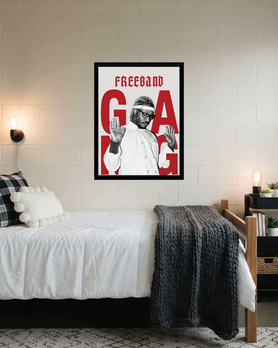The 'Freebandz Gang' poster showcased in an artistic environment, emphasizing its lively appeal.