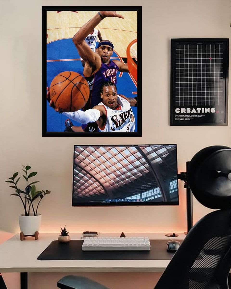 Vince Carter Dunk Poster displayed in an athletic-themed room, enhancing the sporty ambiance.