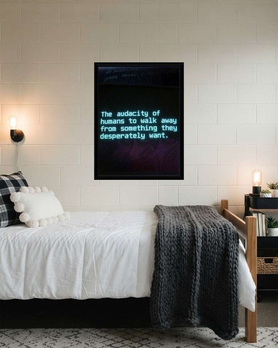 The Audacity of Humans Poster elegantly presented in a modern living room.