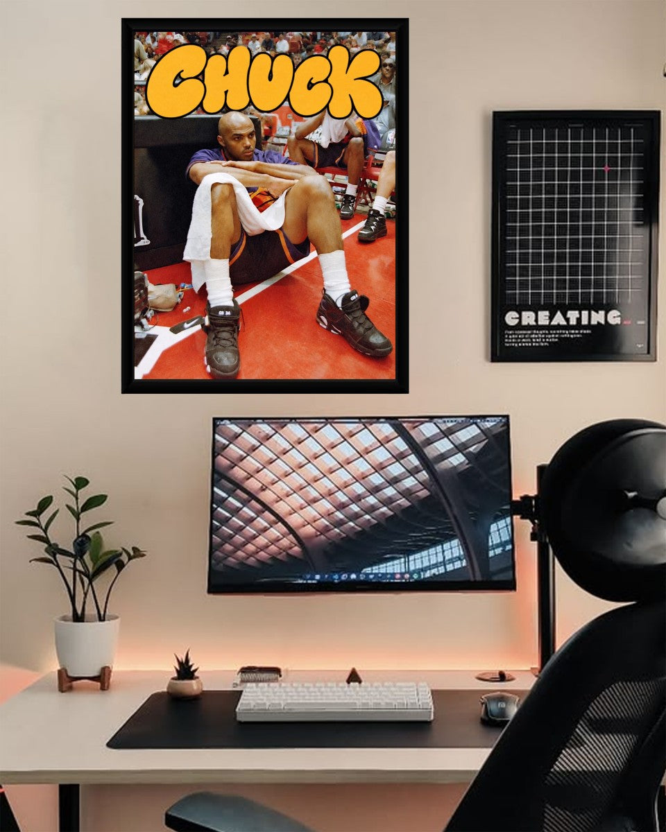 Vibrant Charles Barkley poster in a chic mockup environment, perfect for sports fans.