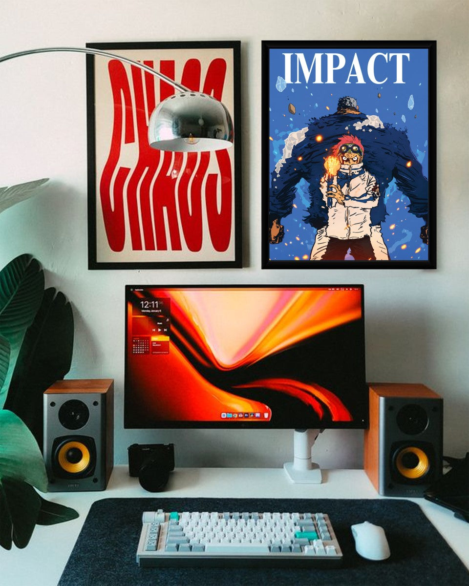 Garp and Koby poster showcased in a chic office environment, adding a pop of color.