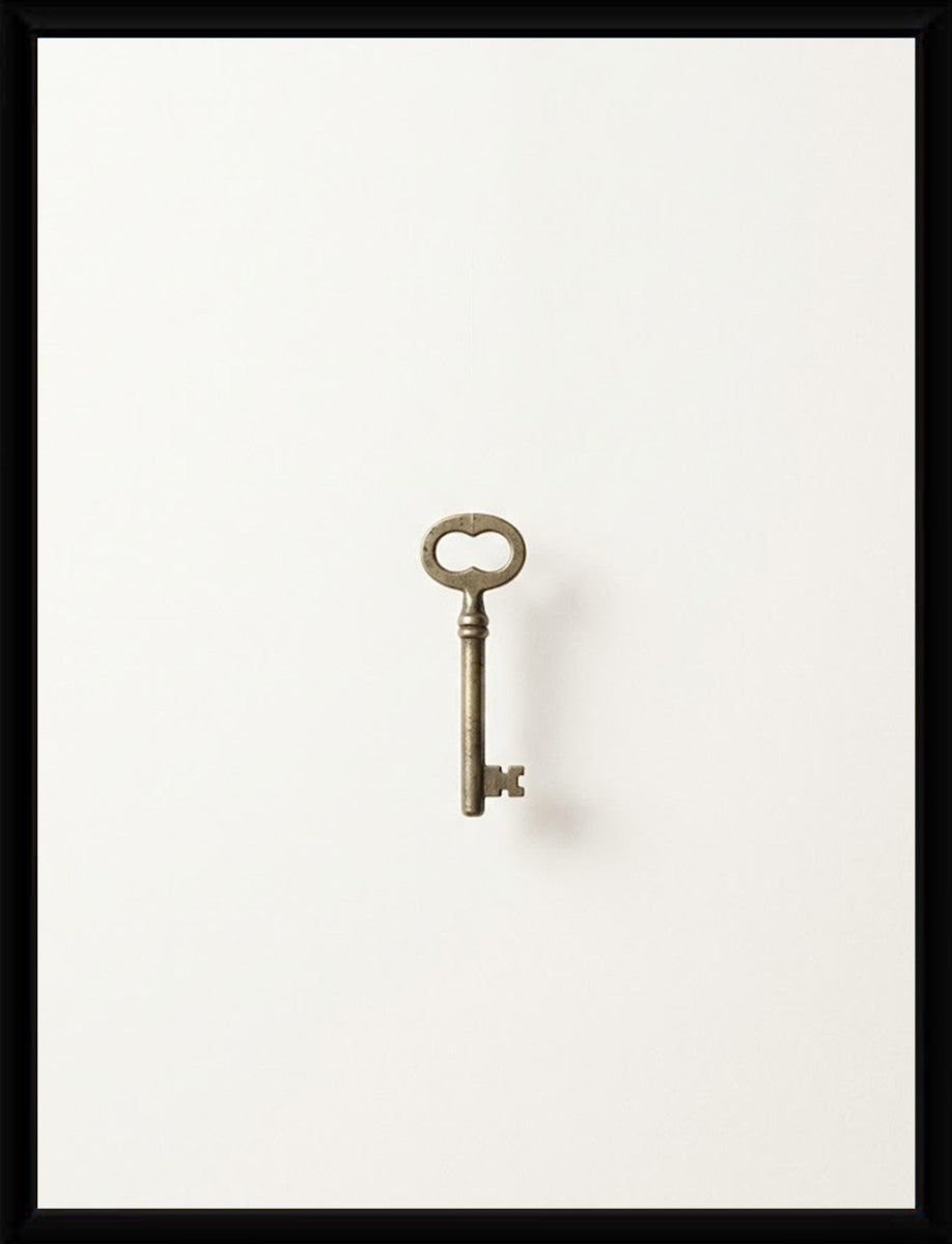 The vintage key poster displayed in a modern pure-frame, highlighting its elegant design.