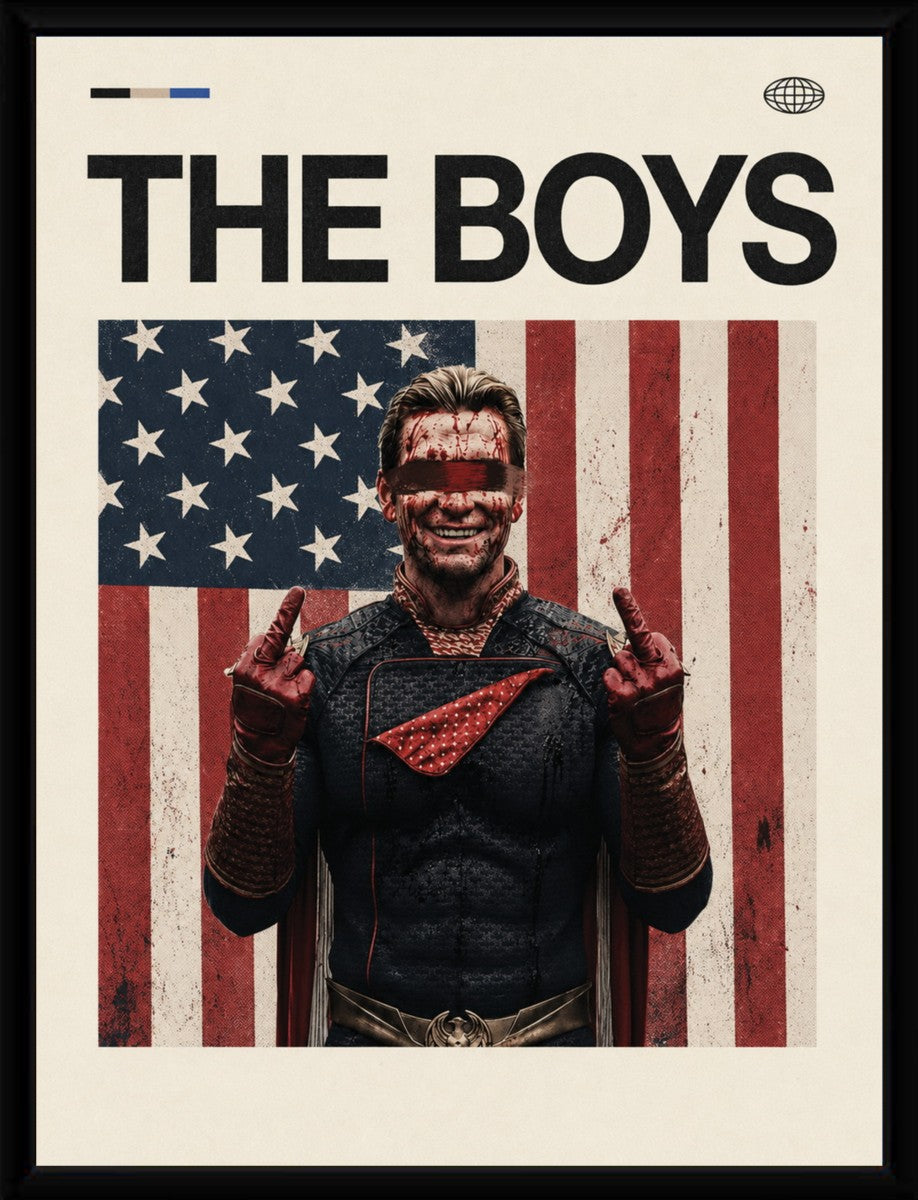 The Boys poster in a sleek black frame showcasing its vibrant colors.