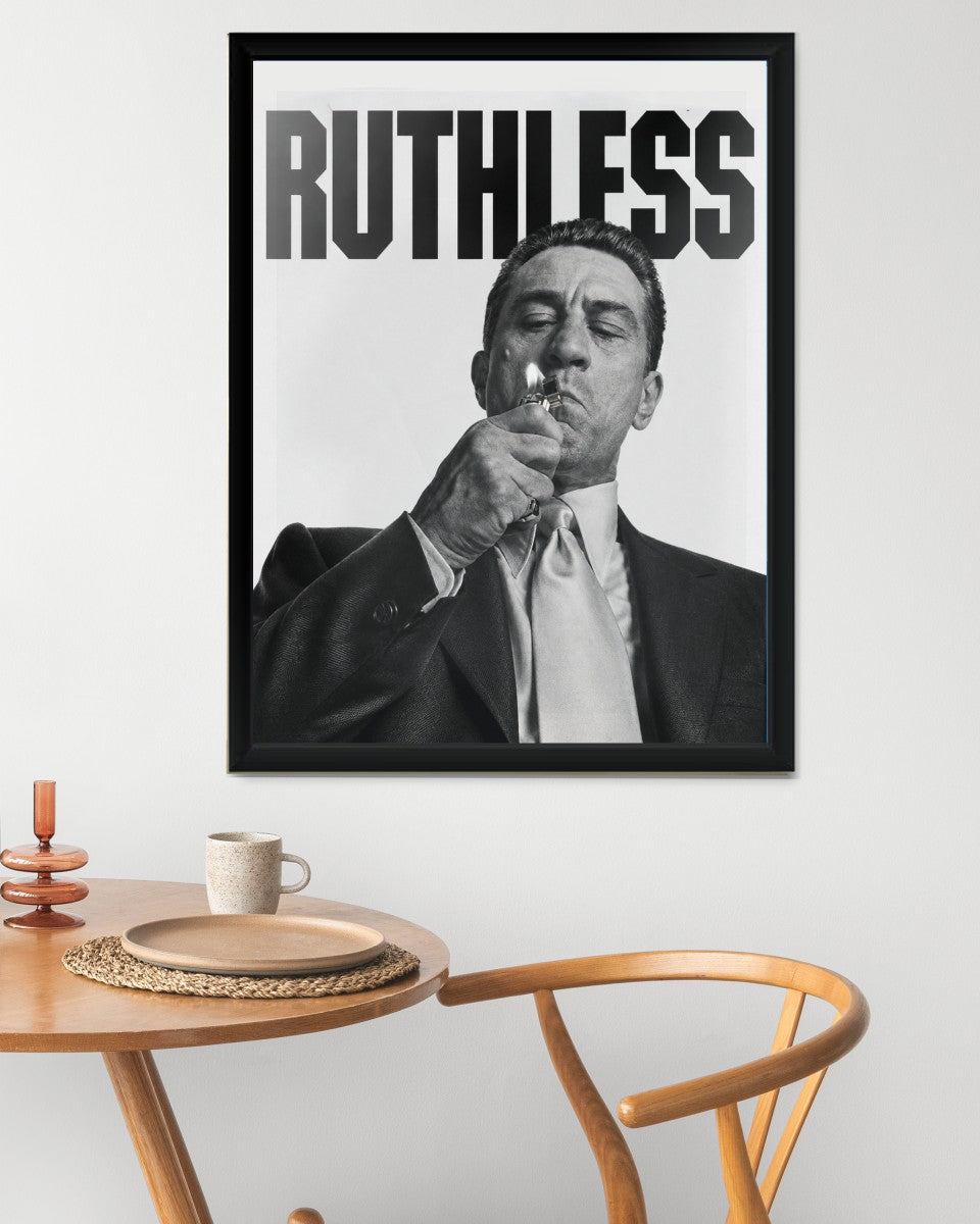 Robert De Niro 'Ruthless' poster presented in a chic mockup, showcasing its elegant design.