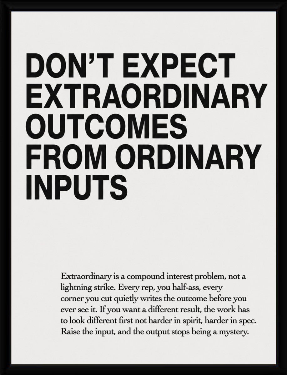 The extraordinary outcomes poster displayed in a sleek black frame, enhancing its professional appearance.