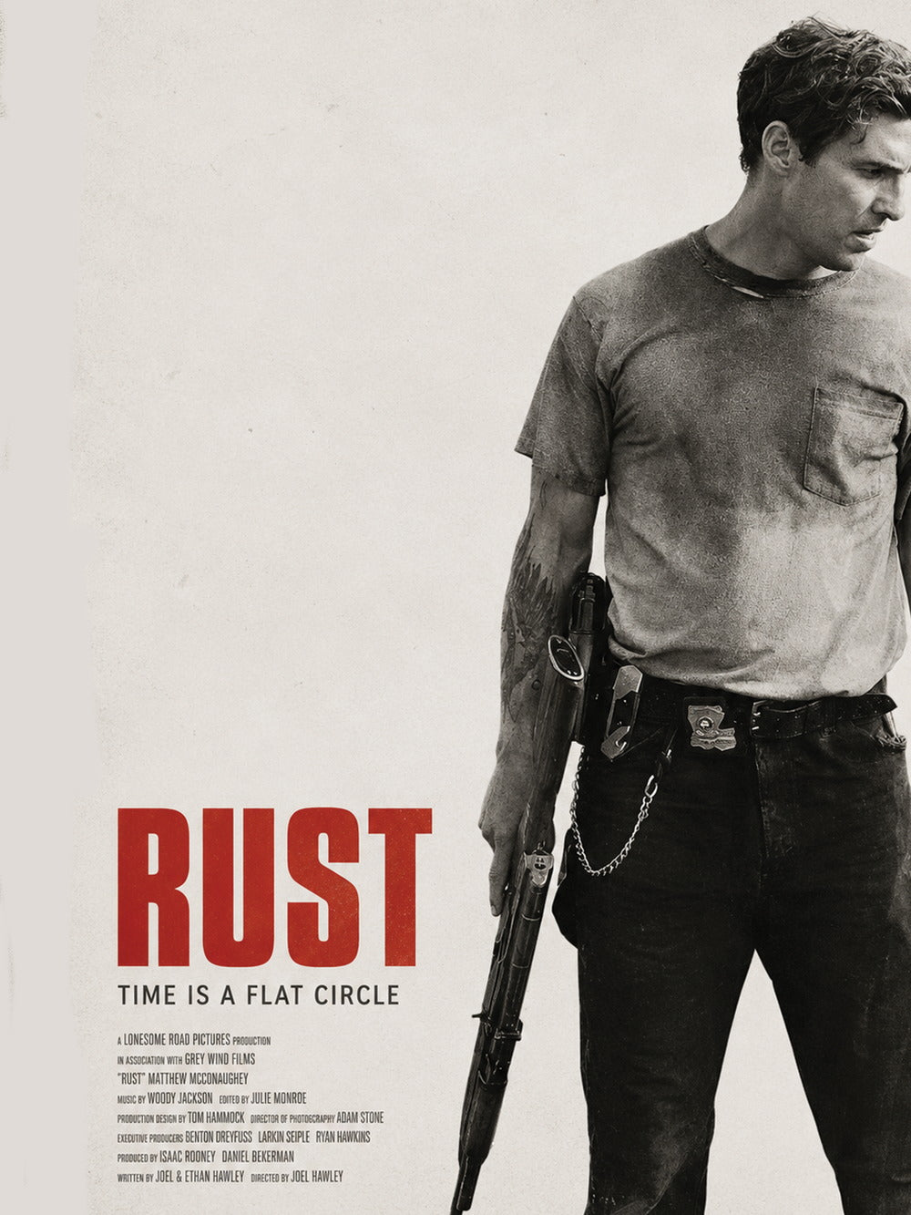 Rustin Cohle Poster featuring muted tones and the quote 'Time is a flat circle'.
