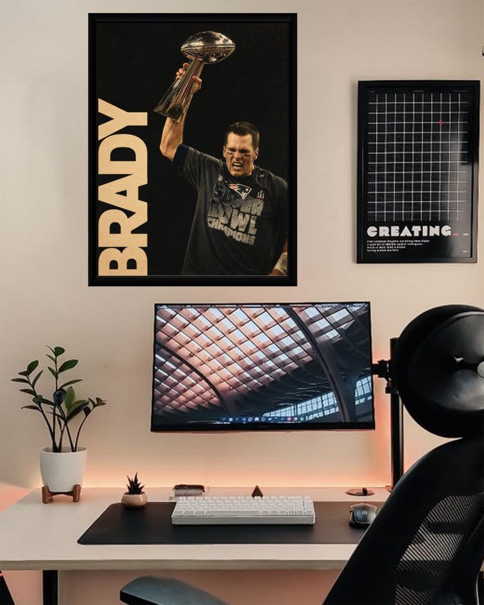 Tom Brady Champion Poster featured in a modern mockup with contemporary decor.