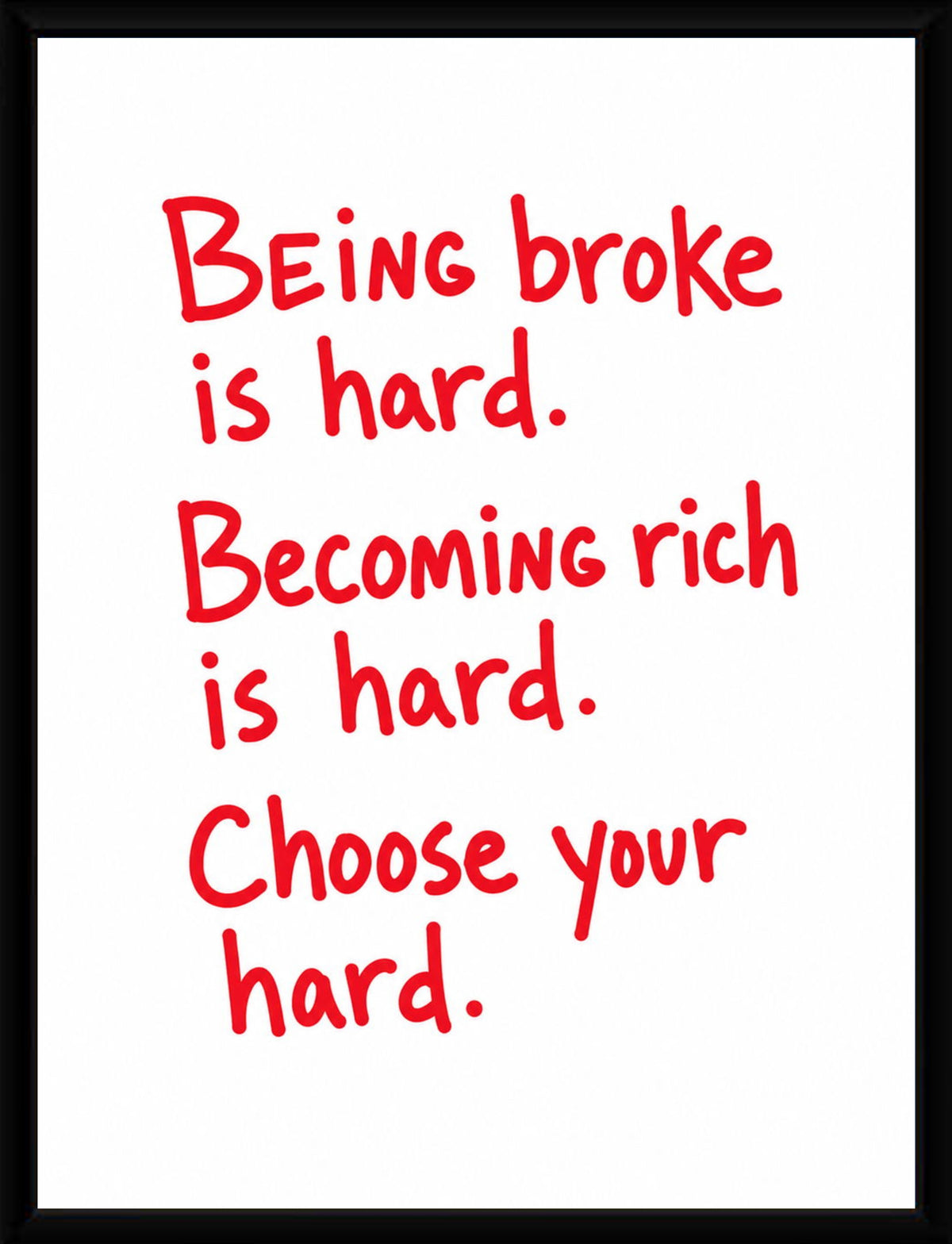 The colorful 'Choose Your Hard' poster displayed in an elegant frame, enhancing its motivational message.