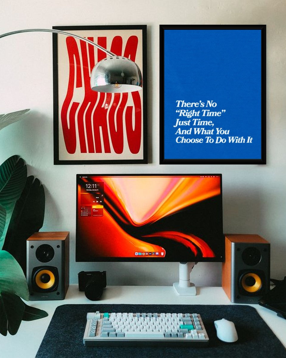 The motivational poster showcased in a bright, stylish workspace, emphasizing its inspirational theme.