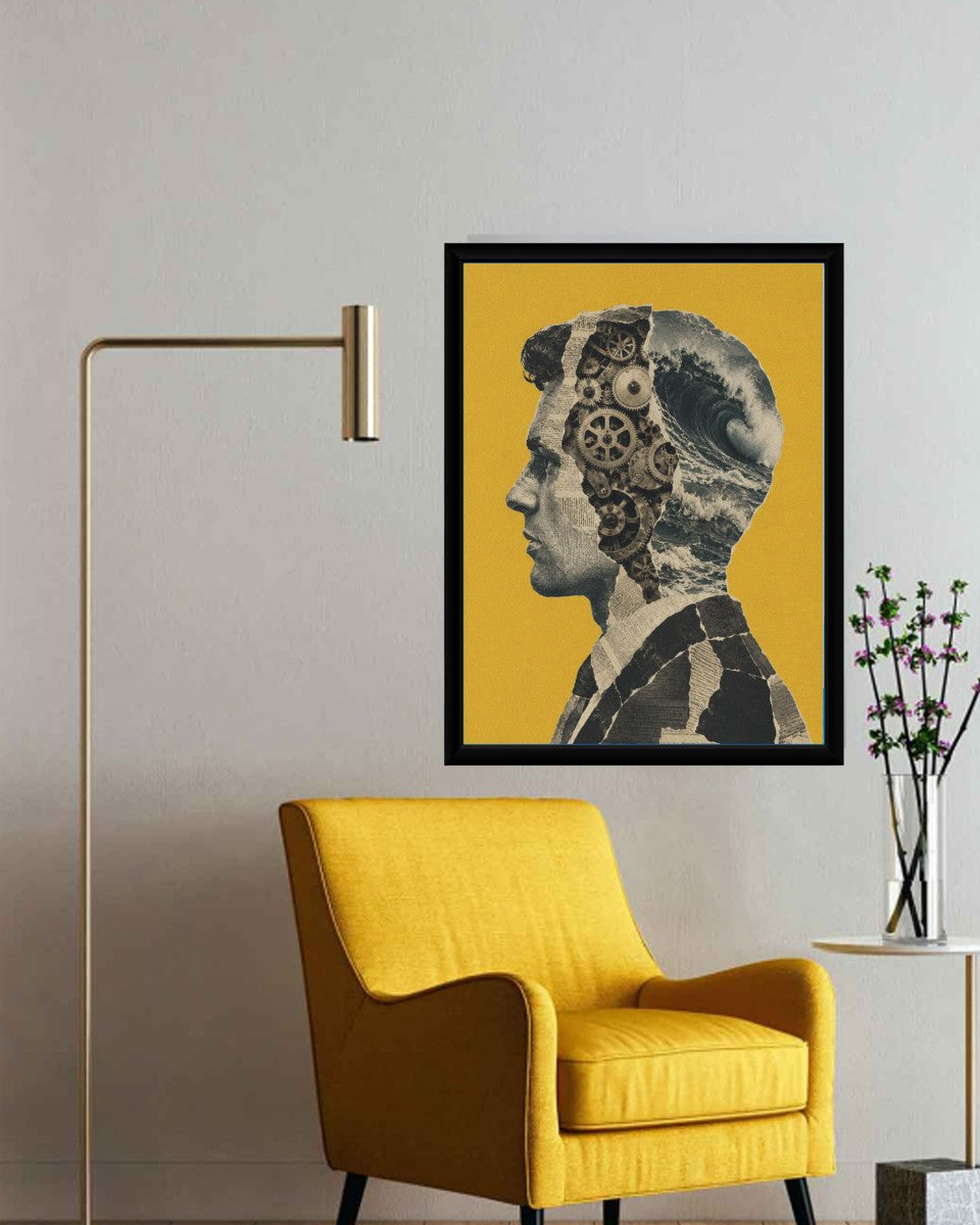 Thoughts in Motion poster styled in a bright office setting, enhancing the workspace ambiance.