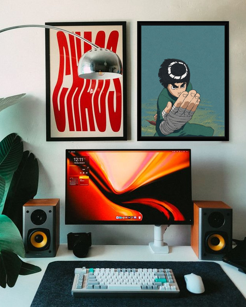 Rock Lee poster displayed in a cozy setting, emphasizing its energetic vibe.