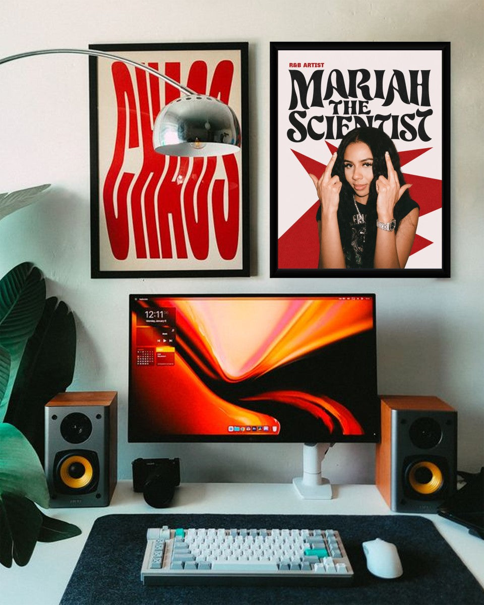 Mariah the Scientist poster shown in a stylish room, capturing the vibrant colors and confident vibe.