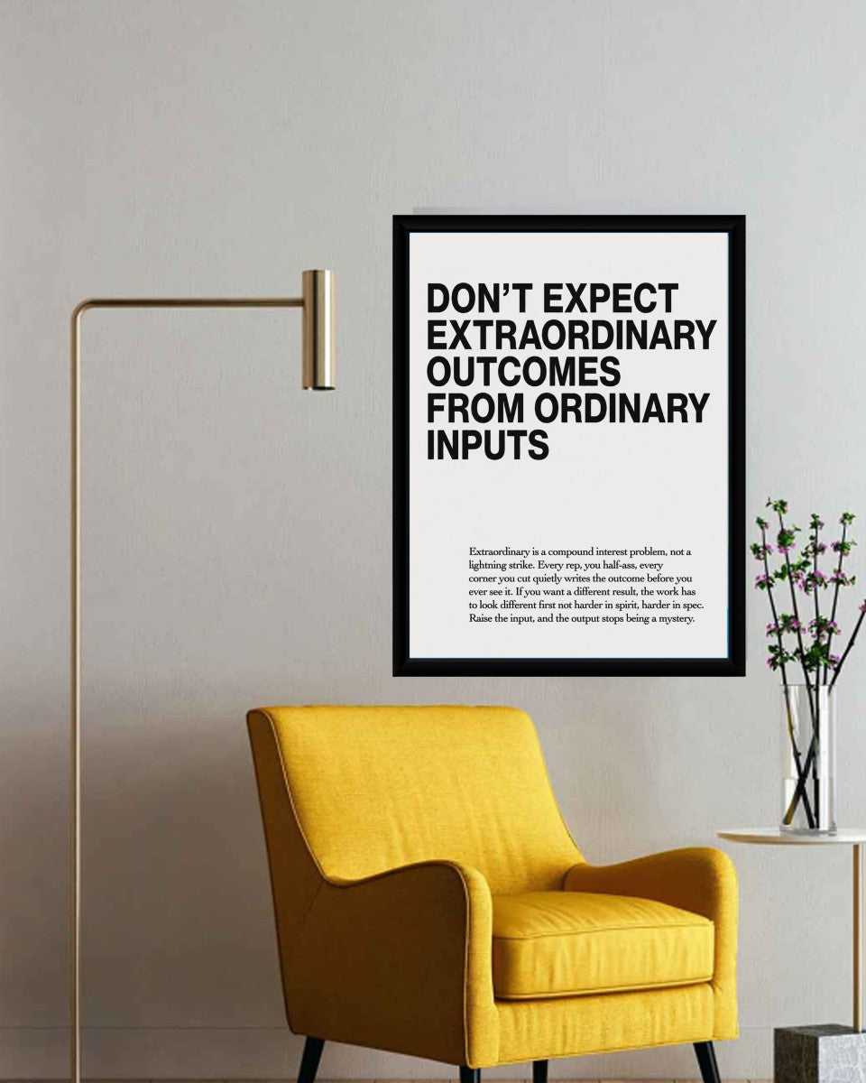 The extraordinary outcomes poster presented in a stylish office setting, adding a motivational touch to the workspace.