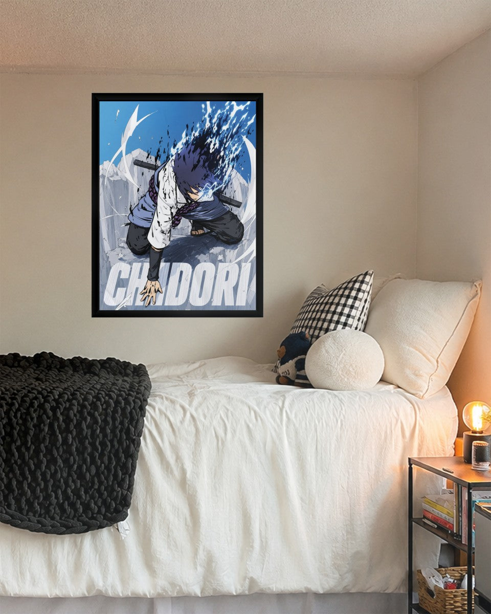 Sasuke Chidori poster showcased in a modern room setting with stylish decor.