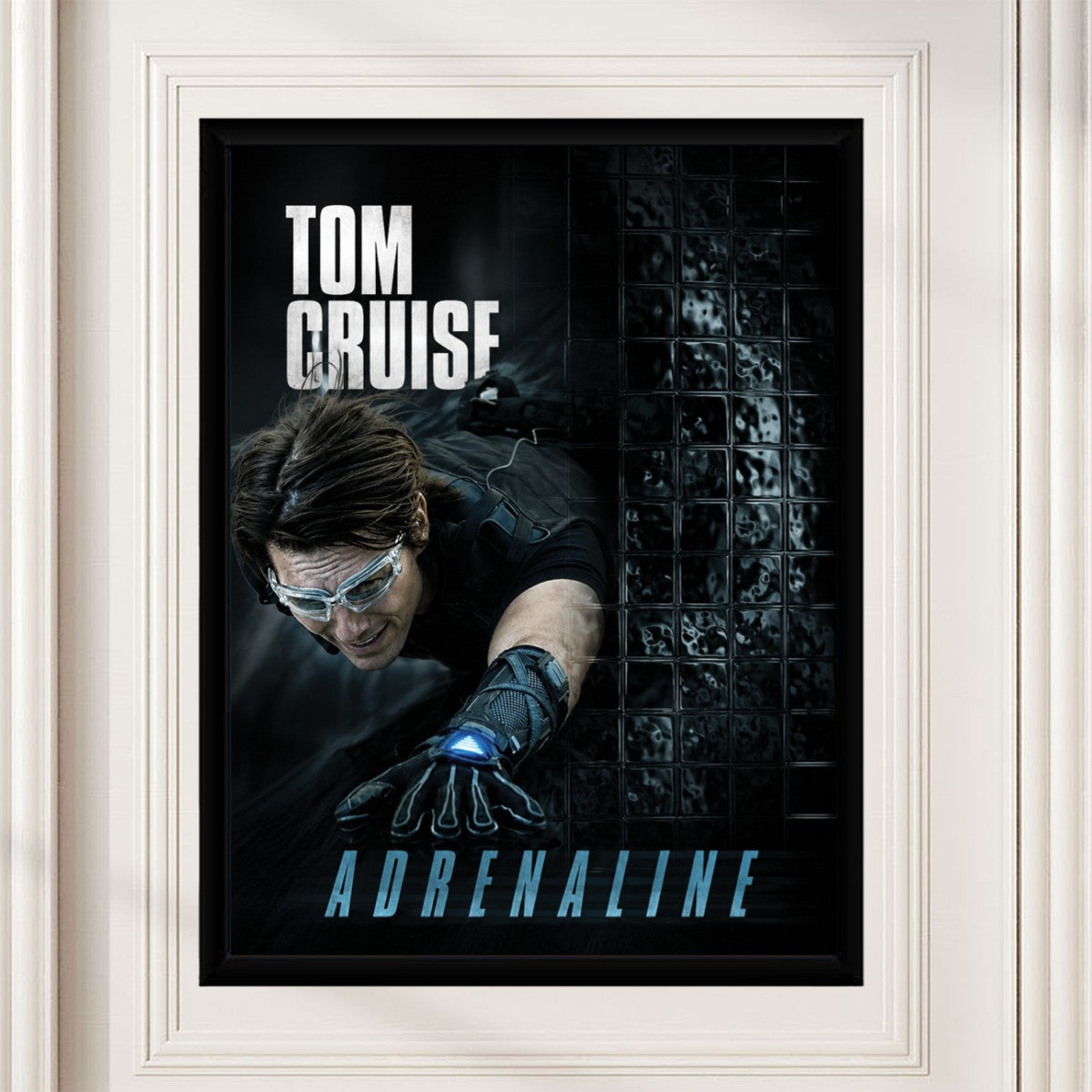 The Tom Cruise: Adrenaline Poster showcased in a modern living room setting.