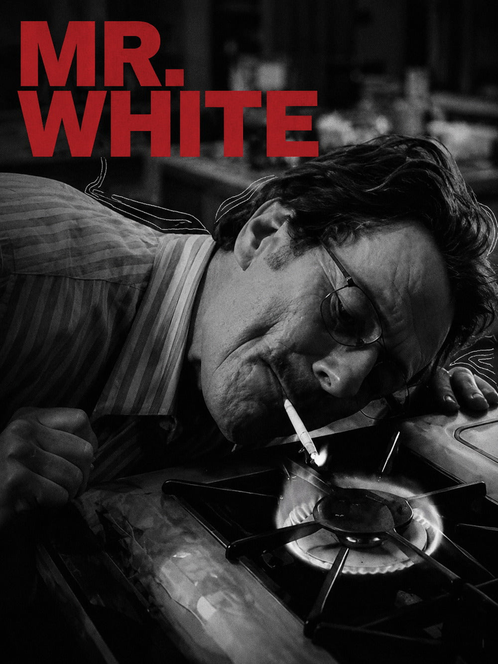 Poster featuring Walter White with the text 'MR. WHITE' in a monochromatic design.