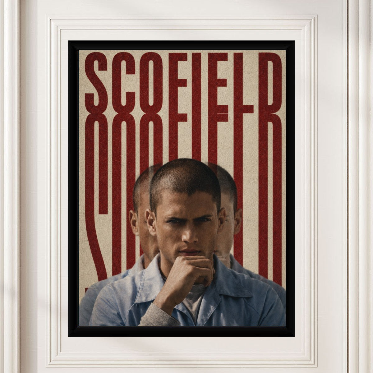 Michael Scofield poster presented in a modern styled setting with dramatic lighting.