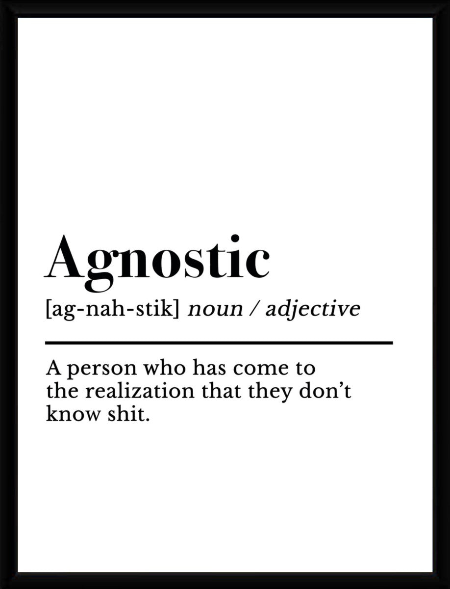 Agnostic definition poster displayed in a sleek, modern frame that complements its minimalist design.