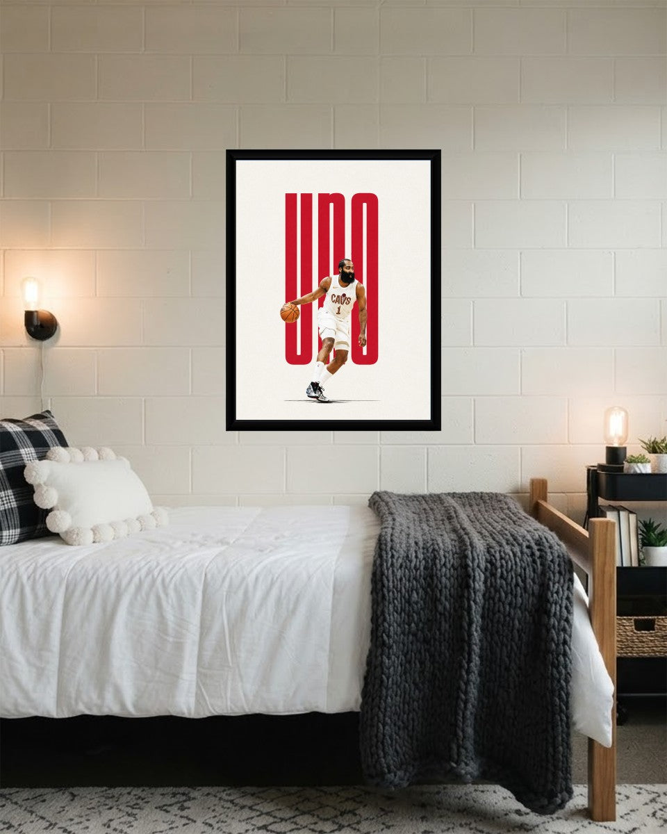 Stylish display of the James Harden basketball poster on a modern wall.