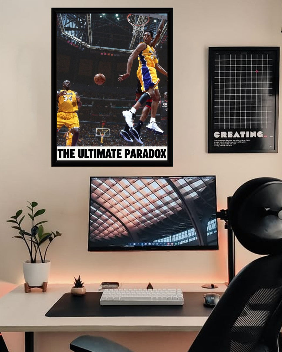 The poster presented in a stylish home office environment, perfectly complementing the workspace with its dynamic artwork.