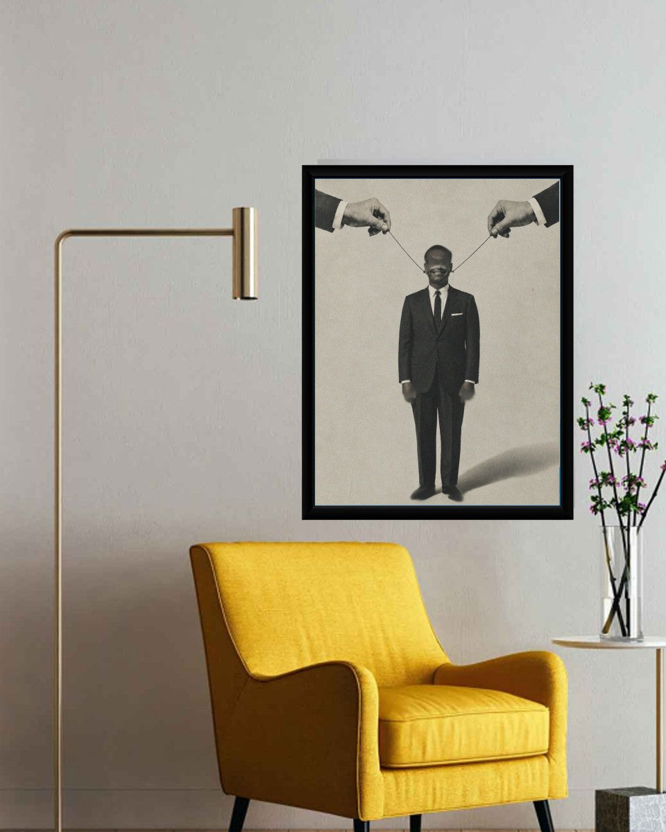 Puppet Master Poster styled in a contemporary office setting, emphasizing its minimalist design.