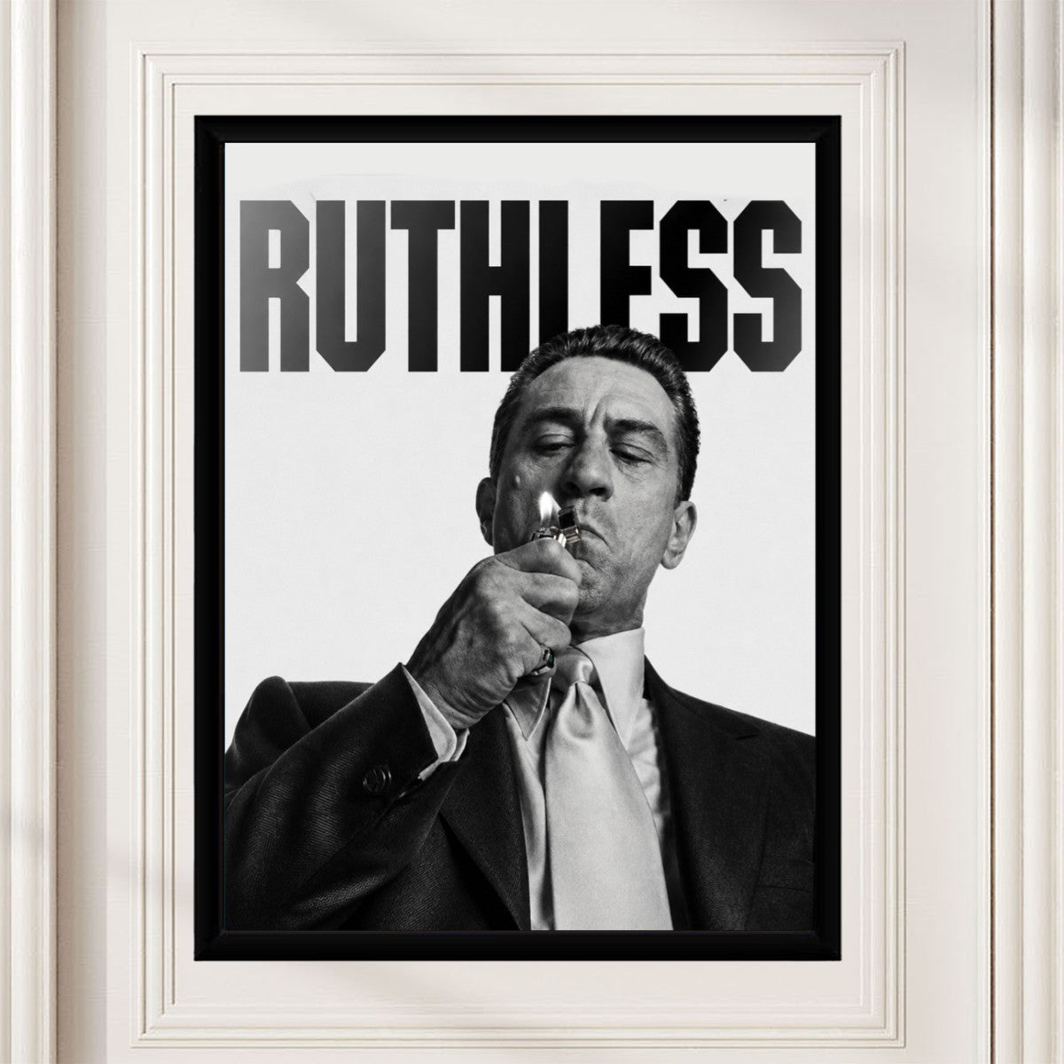 Robert De Niro 'Ruthless' poster displayed in a modern styled room with a focus on dramatic art.