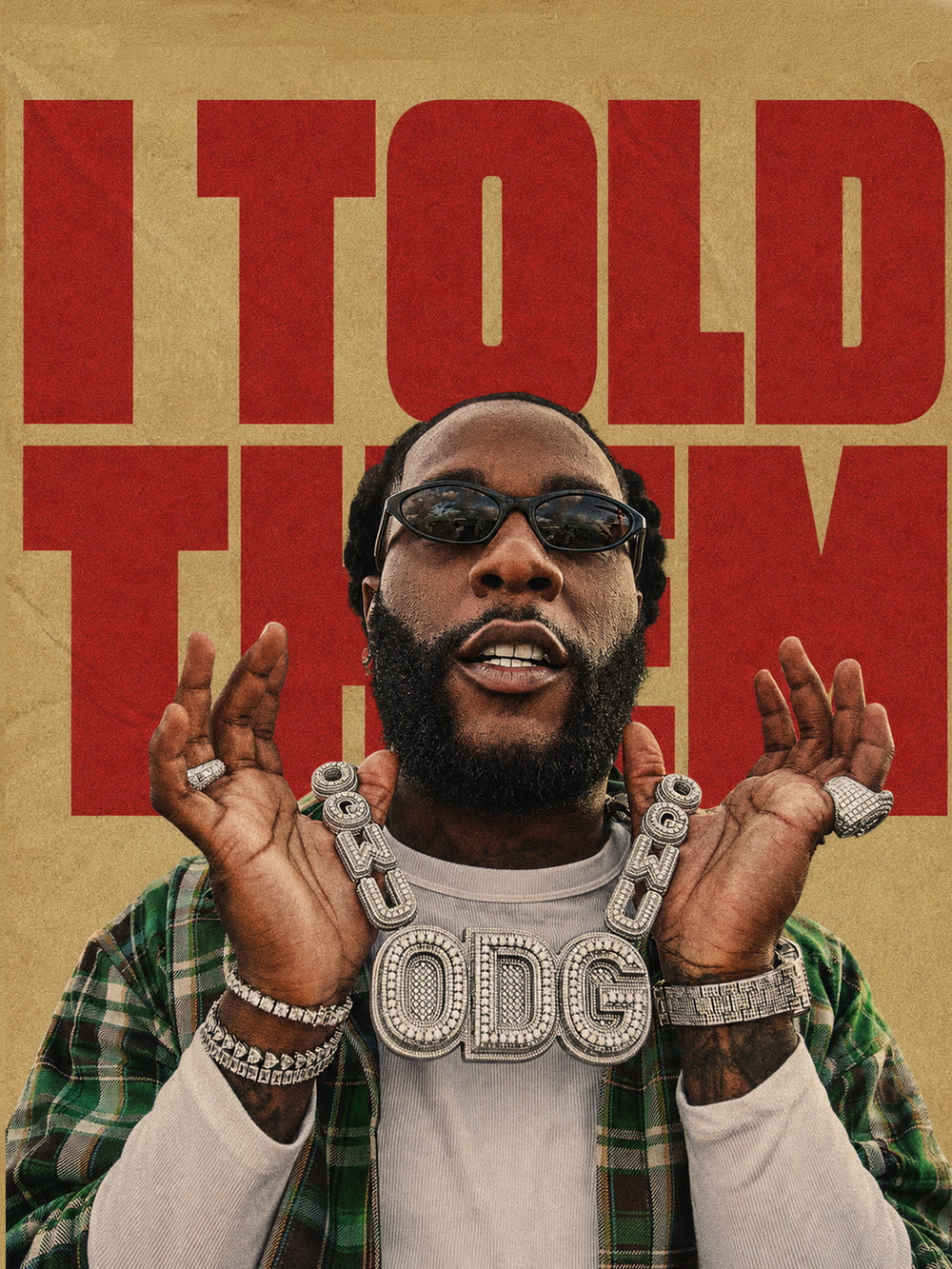 Burna Boy poster featuring vibrant colors and his confident pose with jewelry.
