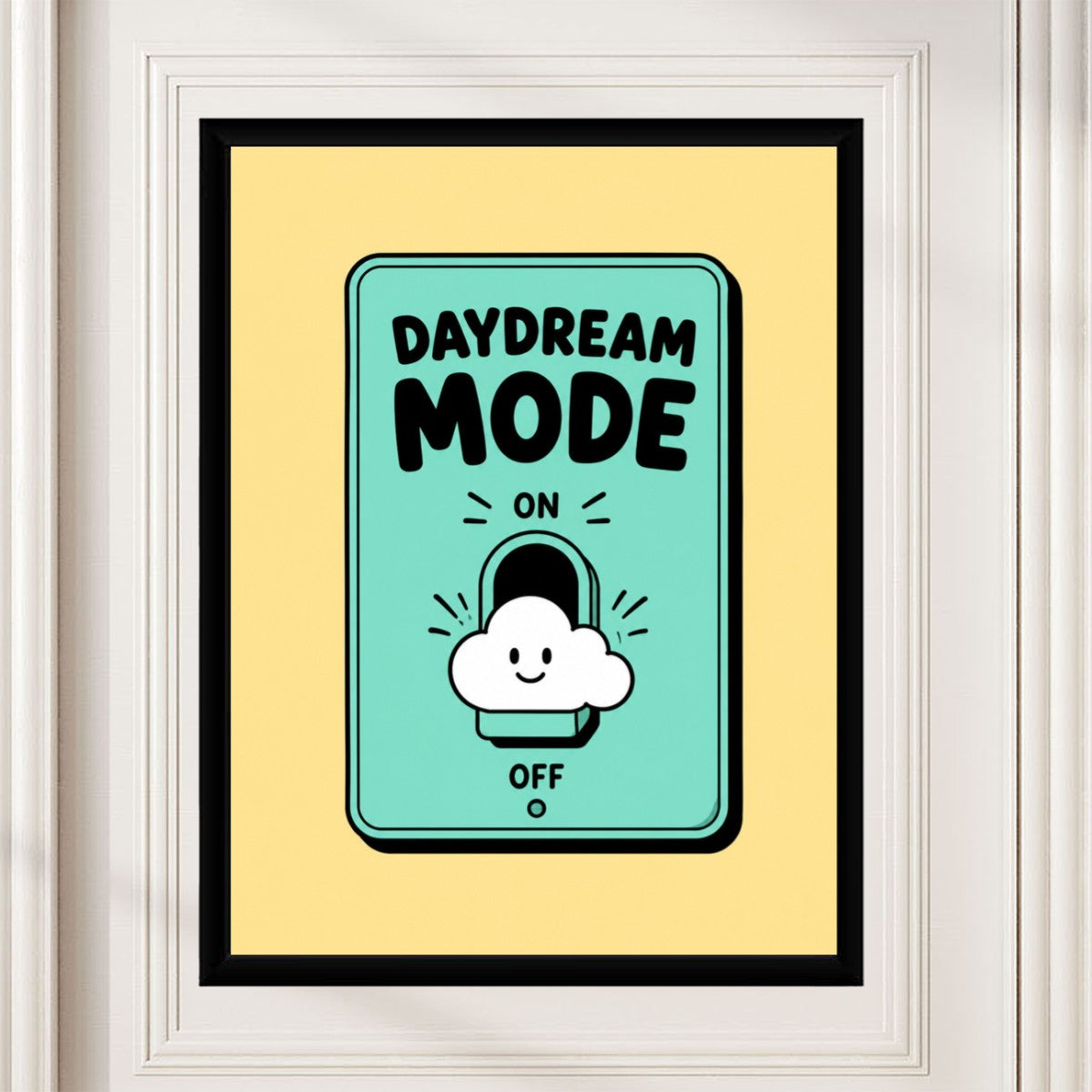 Daydream Mode poster styled elegantly on a desk, surrounded by colorful accessories to inspire creativity.