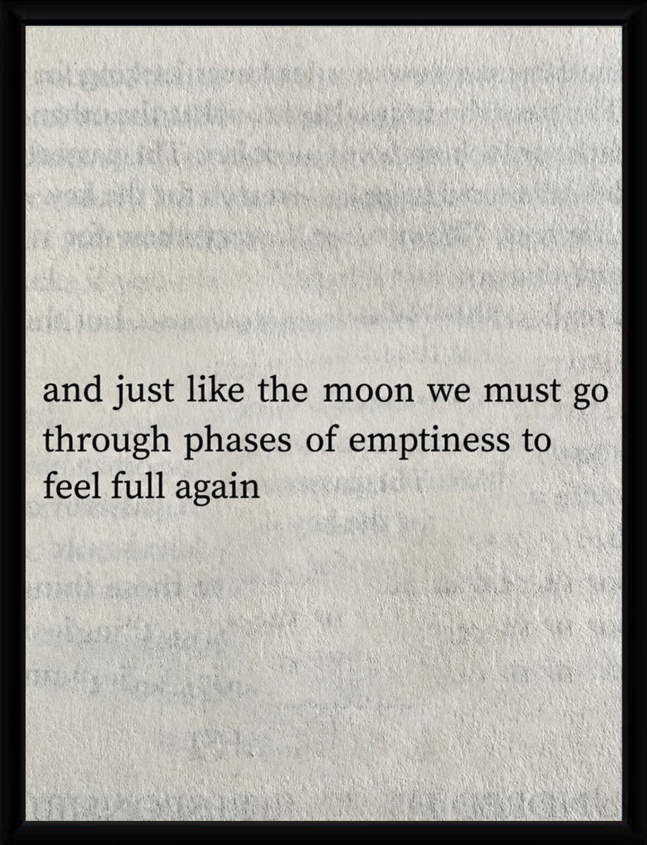 Framed Phases of the Moon Poster showcasing the transformative quote in an elegant frame.
