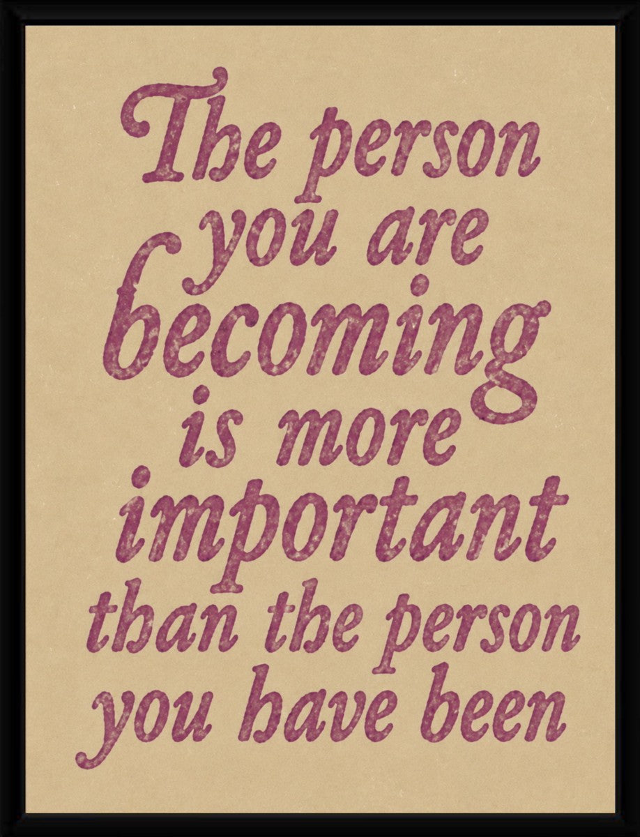 The 'Becoming Important' poster displayed elegantly in a minimalistic black frame, highlighting its motivational message.