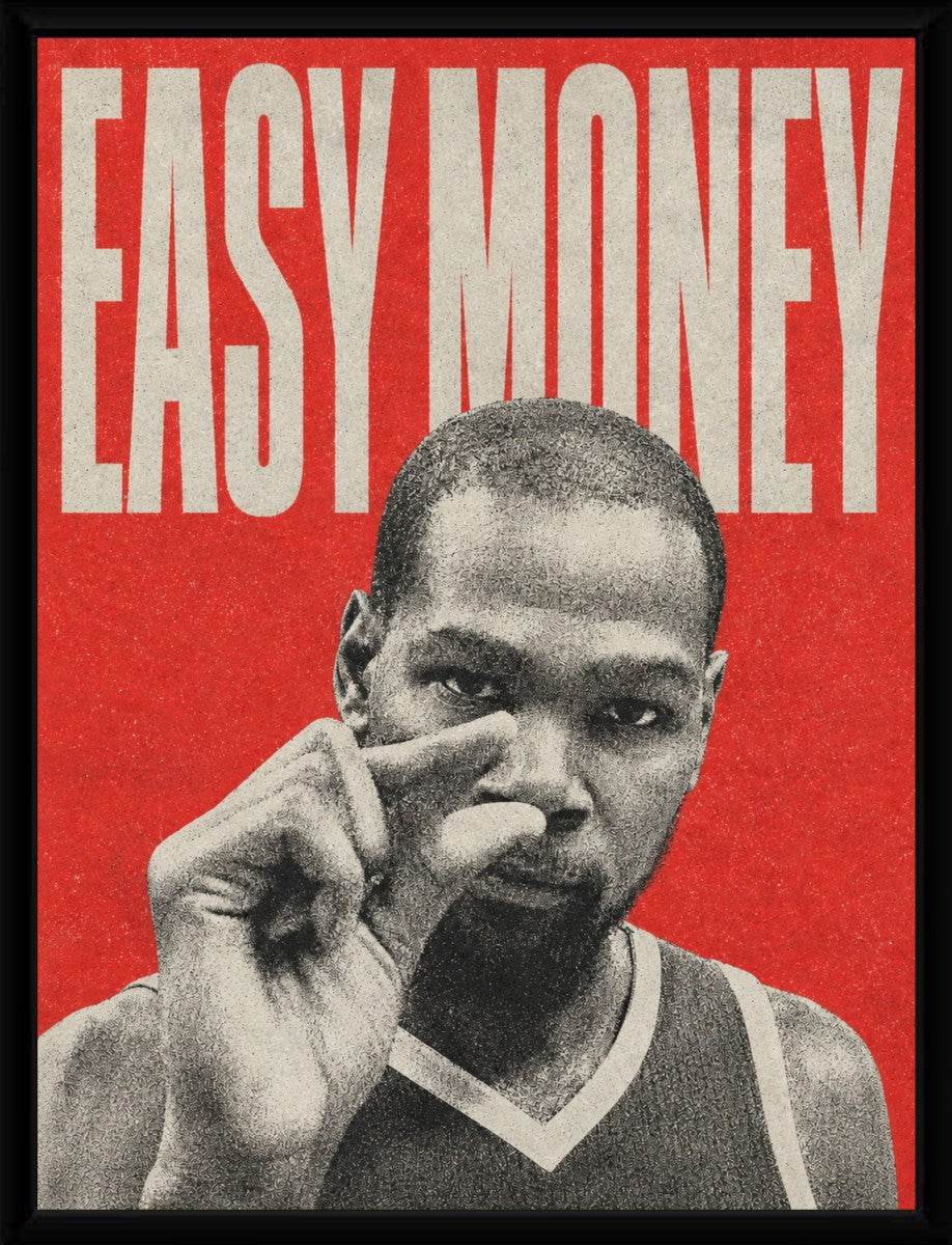 Framed version of the Kevin Durant Easy Money poster in a sleek design.
