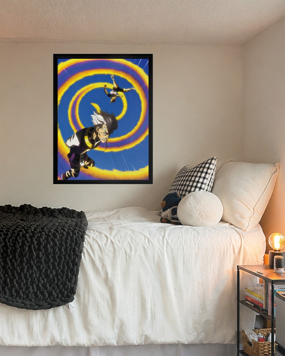 Isaac Netero poster styled in a contemporary living space, emphasizing its vibrant design.