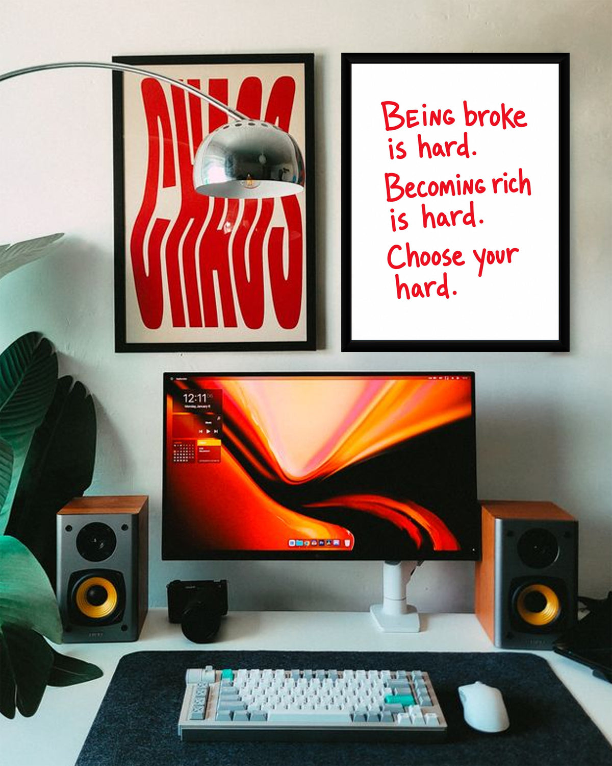 The 'Choose Your Hard' poster showcased in a stylish mockup, highlighting its vibrant colors and motivational message.