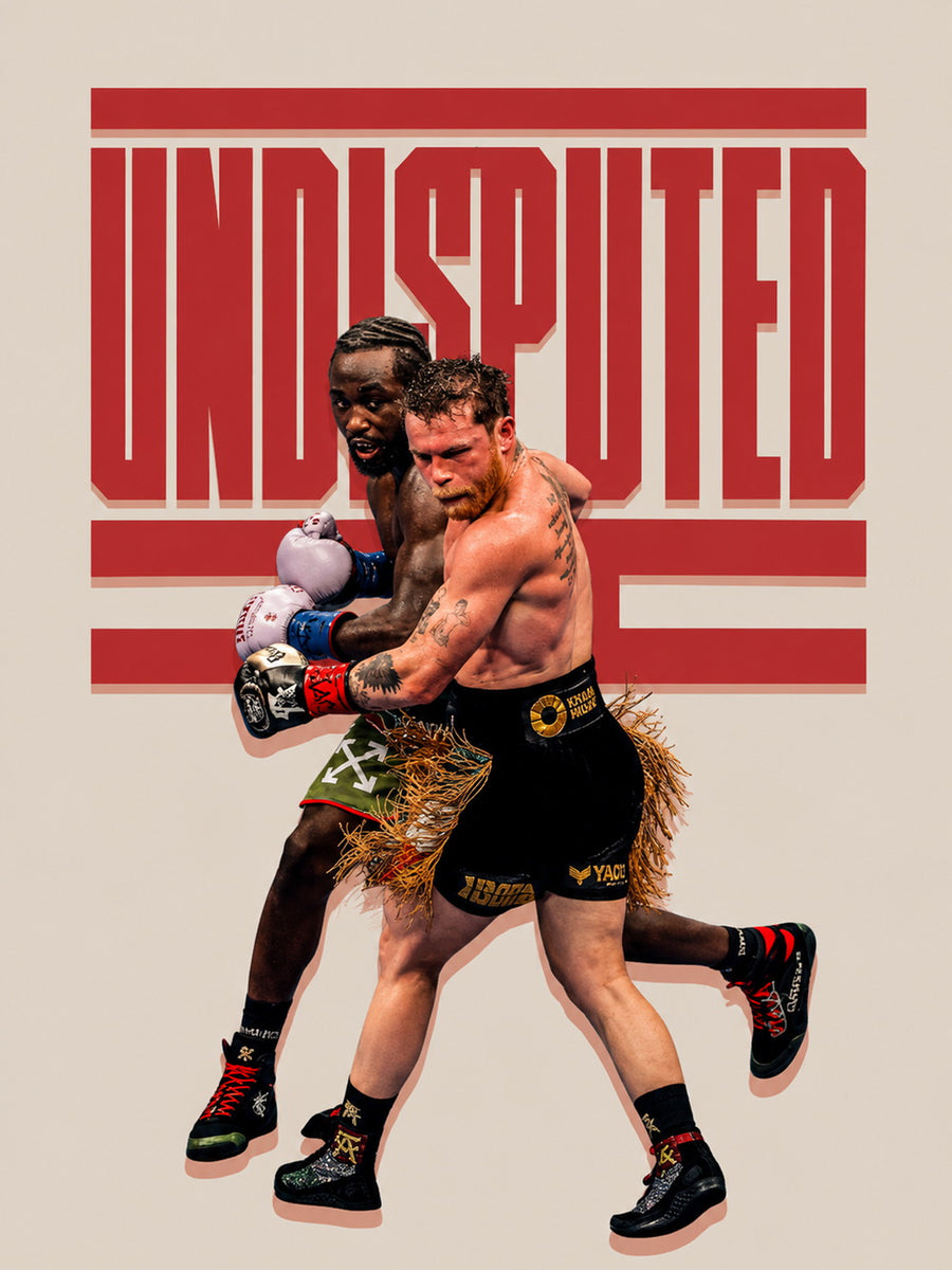 Dynamic poster of Terence Crawford in a boxing match, showcasing determination.