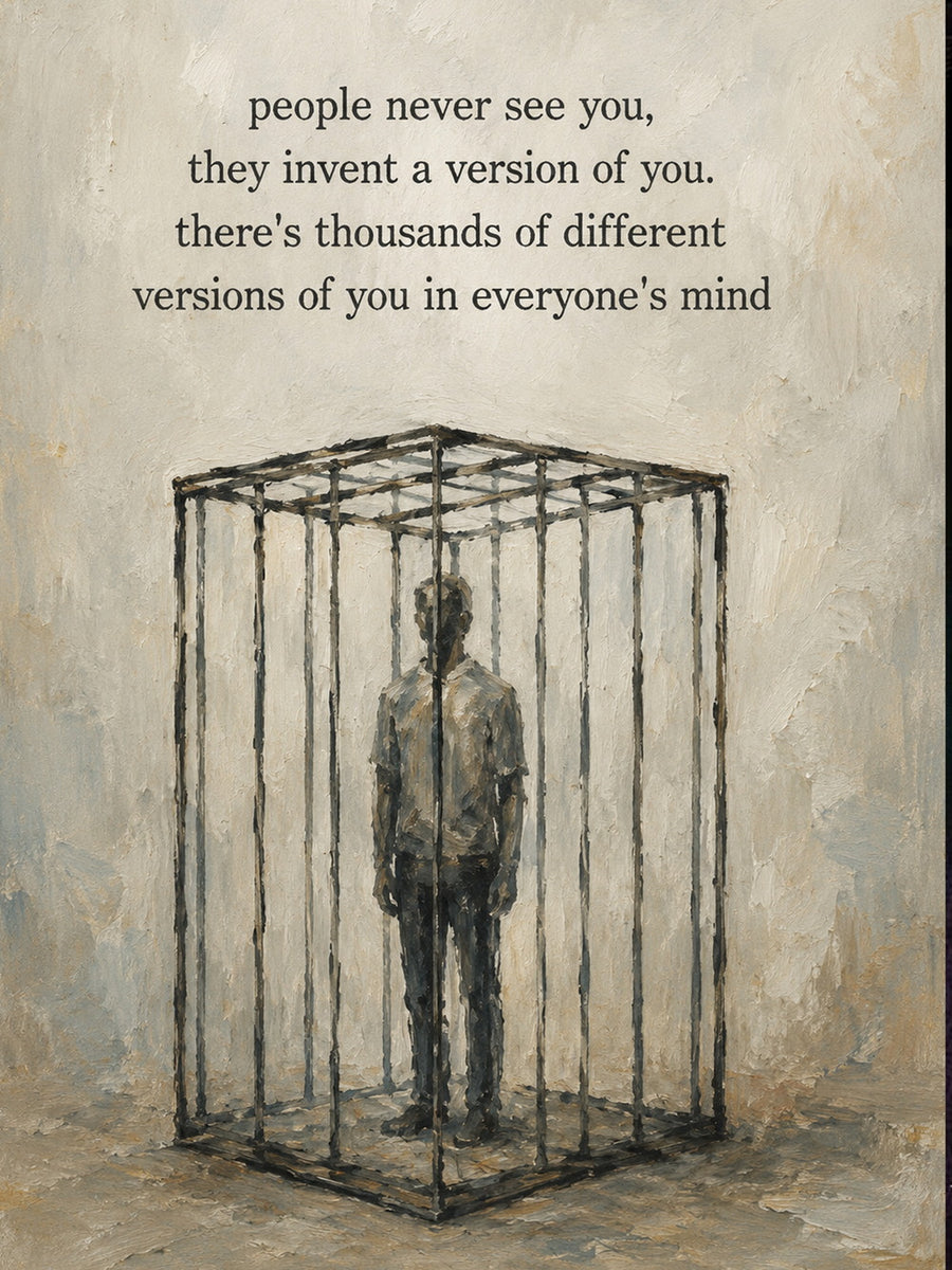 A colorful poster featuring the quote about identity and perception.