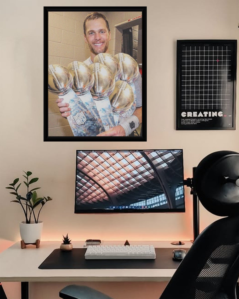 Tom Brady poster shown in a contemporary space, showcasing its colorful and energetic vibe.
