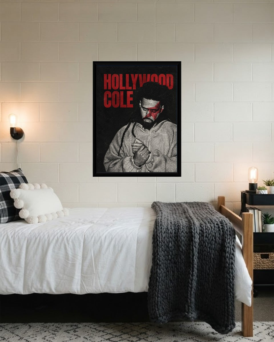 The Hollywood Cole poster artistically displayed in a contemporary setting, perfect for music enthusiasts.