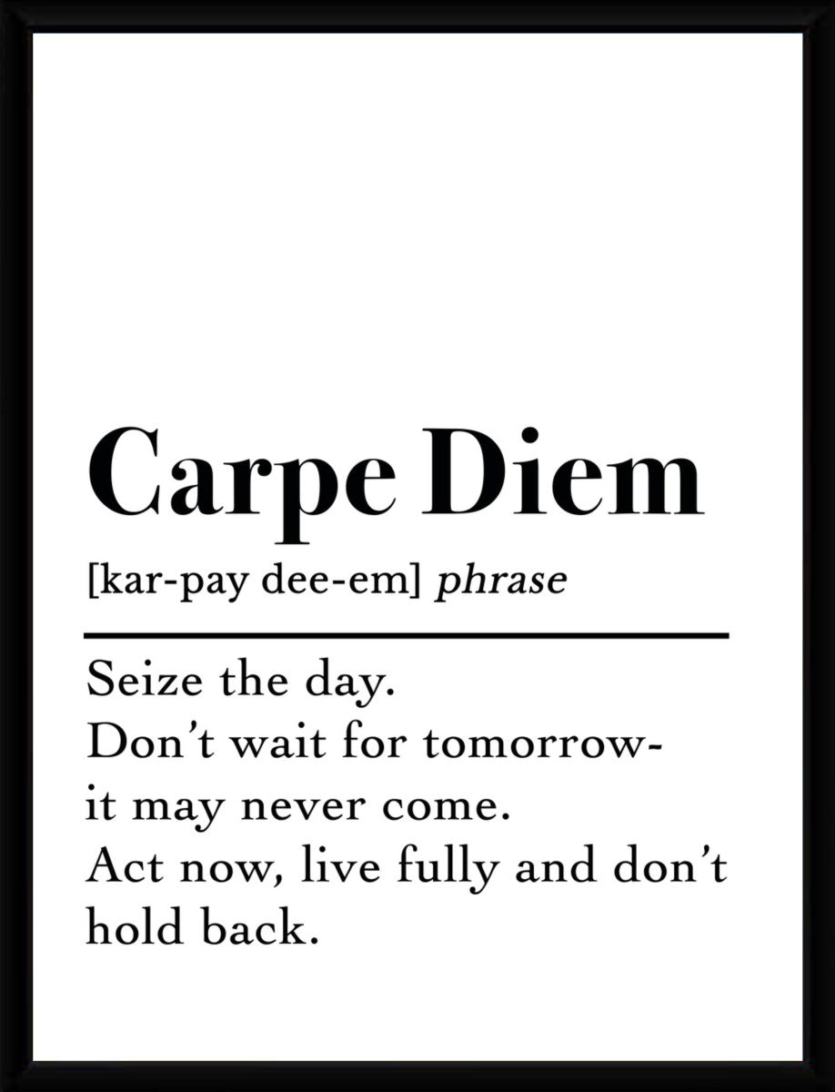 Framed minimalist poster featuring the quote 'Carpe Diem', highlighting its motivational essence.