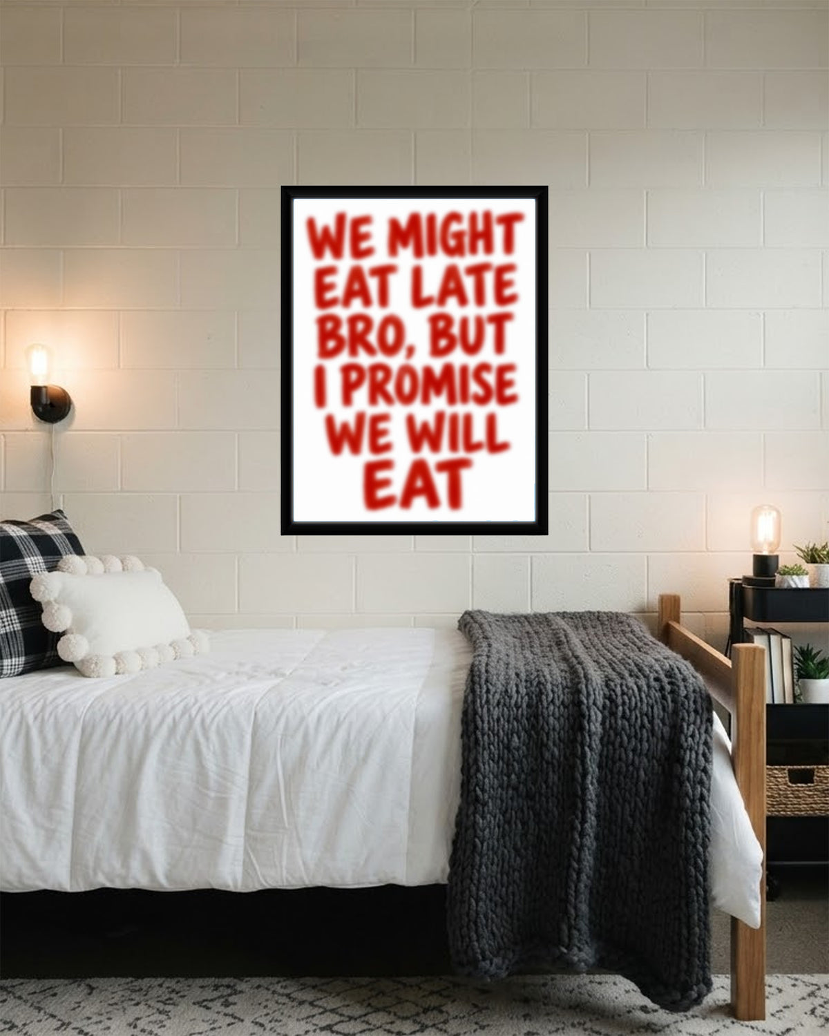 The poster styled in a cozy dining area, bringing a sense of warmth and fun to the space.