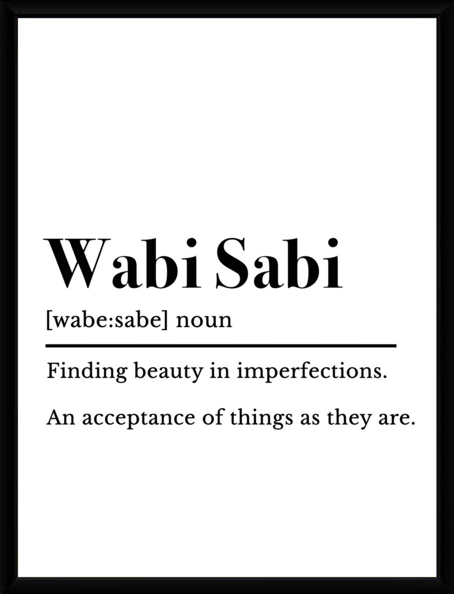 The Wabi Sabi Poster displayed in a sleek black frame, enhancing its minimalist design.