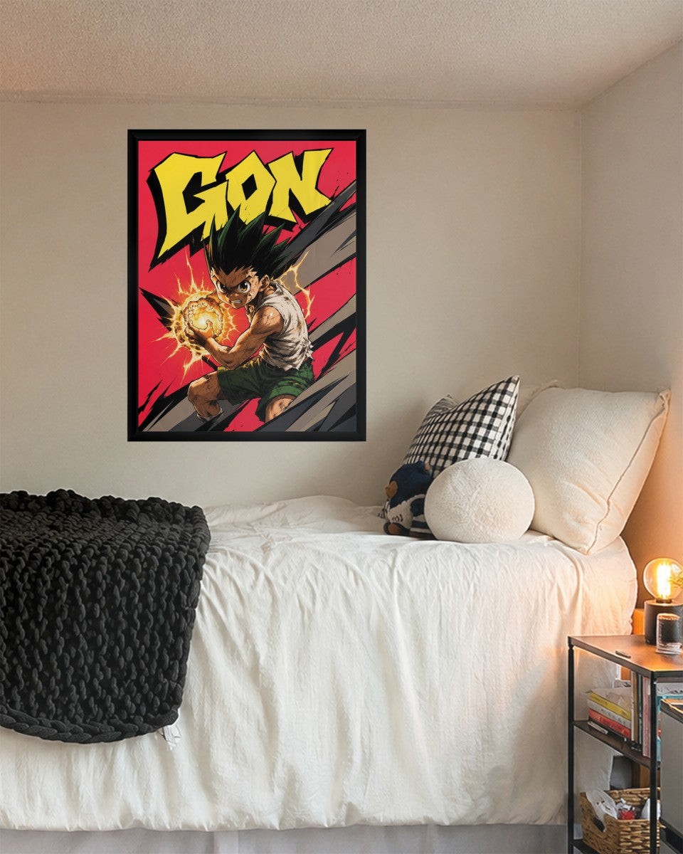 The Gon poster showcased in a stylish interior with dynamic lighting and decor.