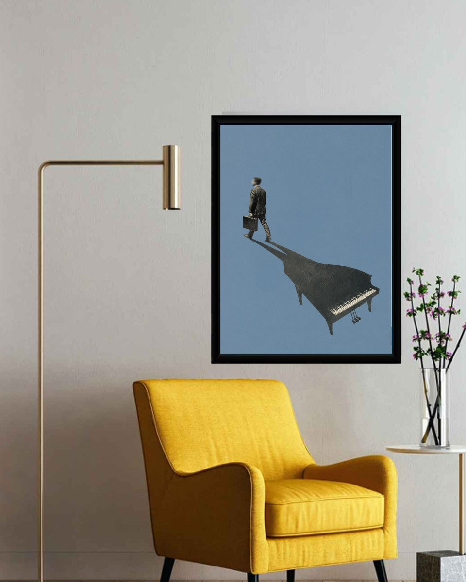 Piano Man poster displayed in a stylish office environment, enhancing the workspace ambiance.
