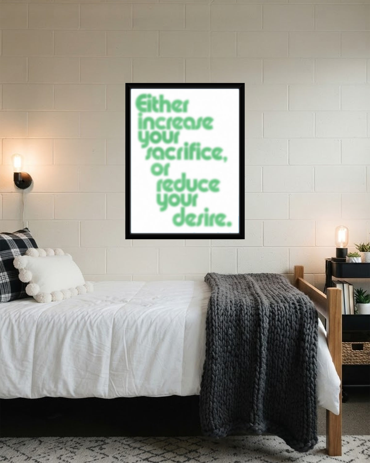 Vibrant motivational poster framed on a wall, enhancing a contemporary office environment.