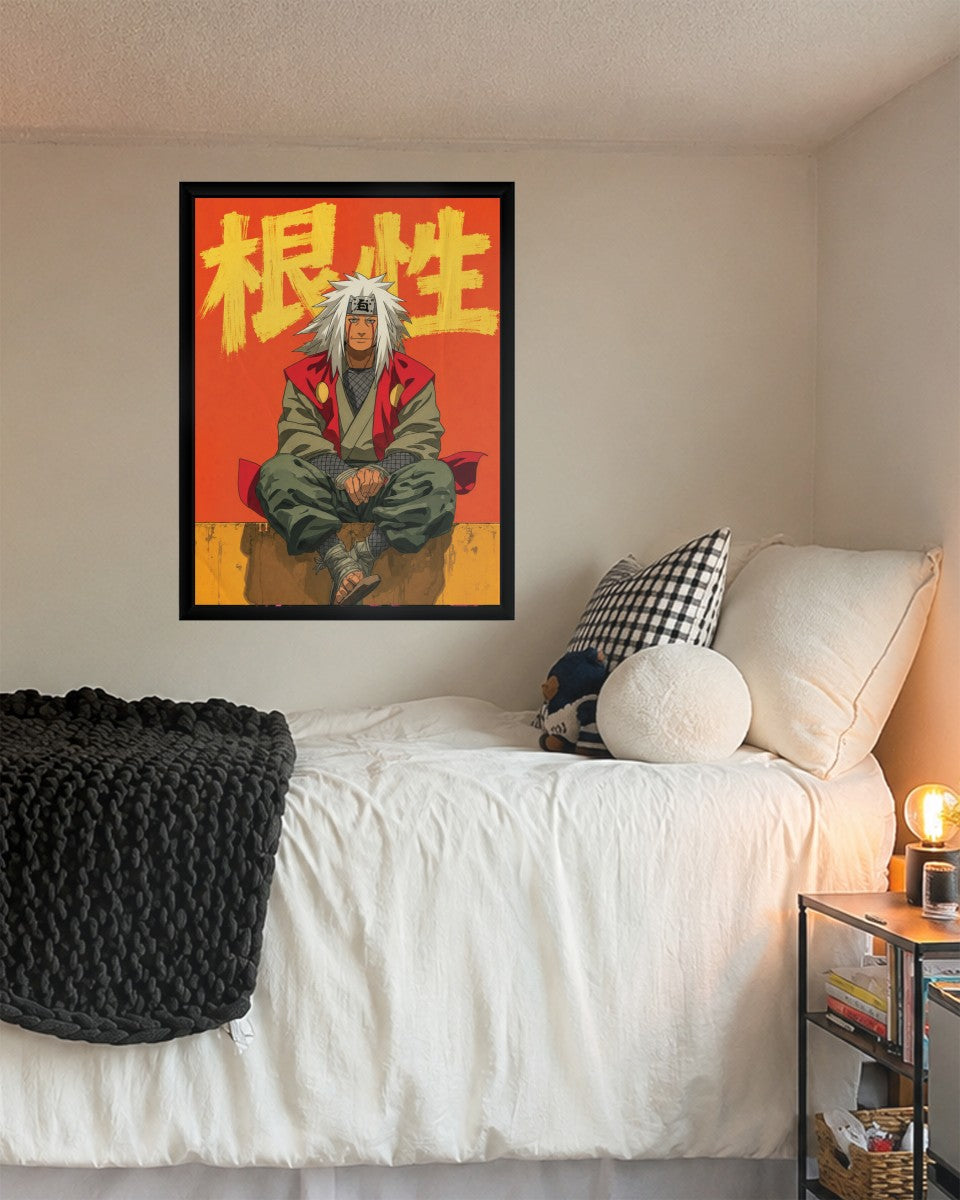 Jiraiya poster displayed in a stylish living room setup.