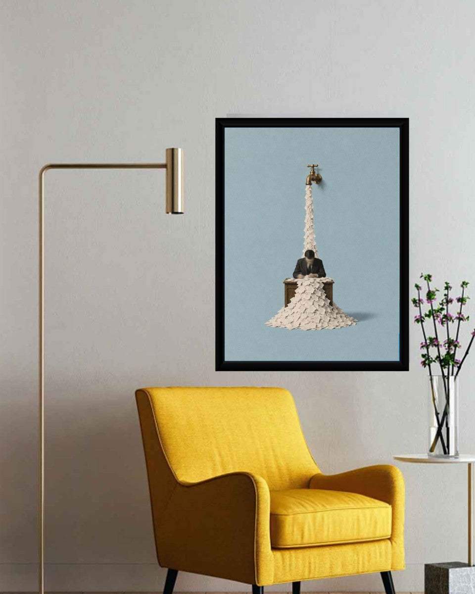Faucet Overflow Poster showcased in a stylish office setting on a clean wall.