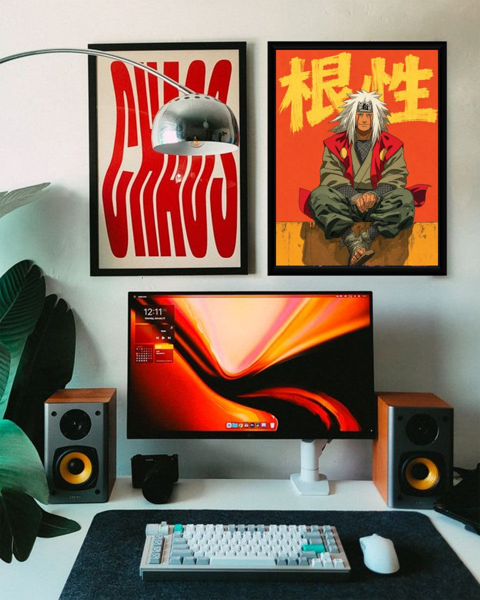 Jiraiya poster elegantly styled in a modern office space.